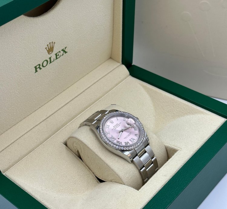 Rolex Datejust 36mm Viix Pink Roman Dial Diamonds Bezel Oyster