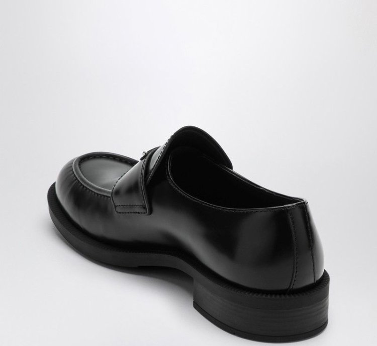 Prada Black Leather Loafer With Logo