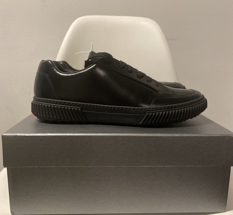 Prada Black Leather Low Top Sneakers