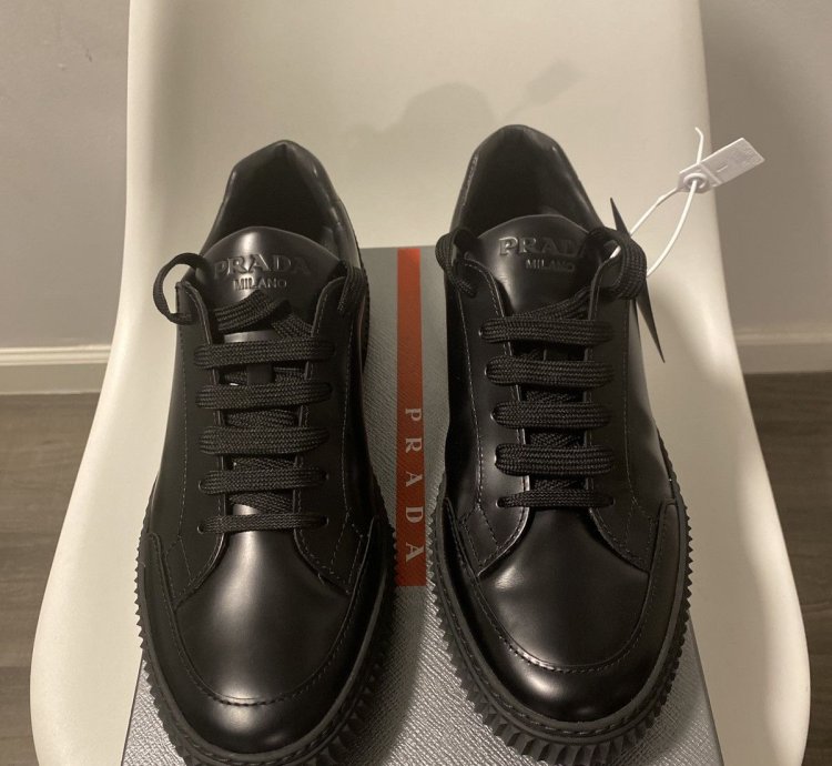 Prada Black Leather Low Top Sneakers