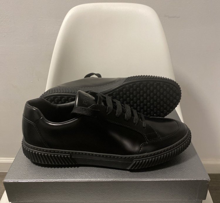 Prada Black Leather Low Top Sneakers