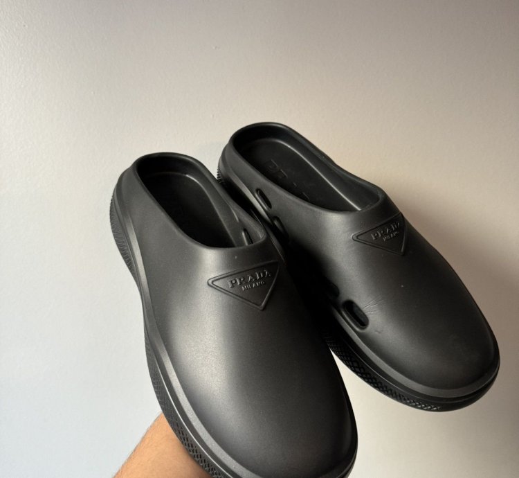 Prada Black Mellow Rubber Mules