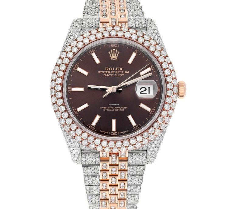 Rolex Datejust 41 41mm 126331 Rose Gold And Stainless Steel Fully Iced Out Watch