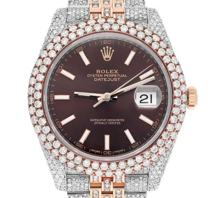 Rolex Datejust 41 41mm 126331 Rose Gold And Stainless Steel Fully Iced Out Watch