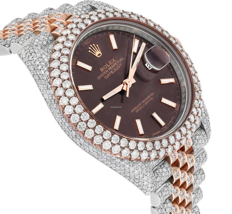 Rolex Datejust 41 41mm 126331 Rose Gold And Stainless Steel Fully Iced Out Watch