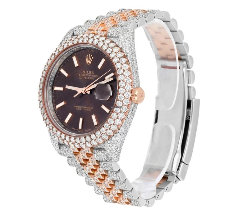 Rolex Datejust 41 41mm 126331 Rose Gold And Stainless Steel Fully Iced Out Watch