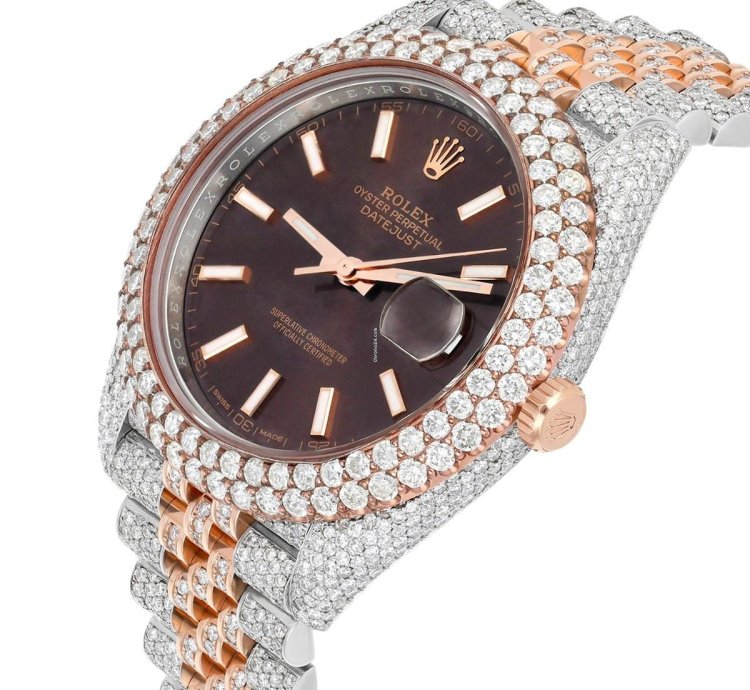 Rolex Datejust 41 41mm 126331 Rose Gold And Stainless Steel Fully Iced Out Watch