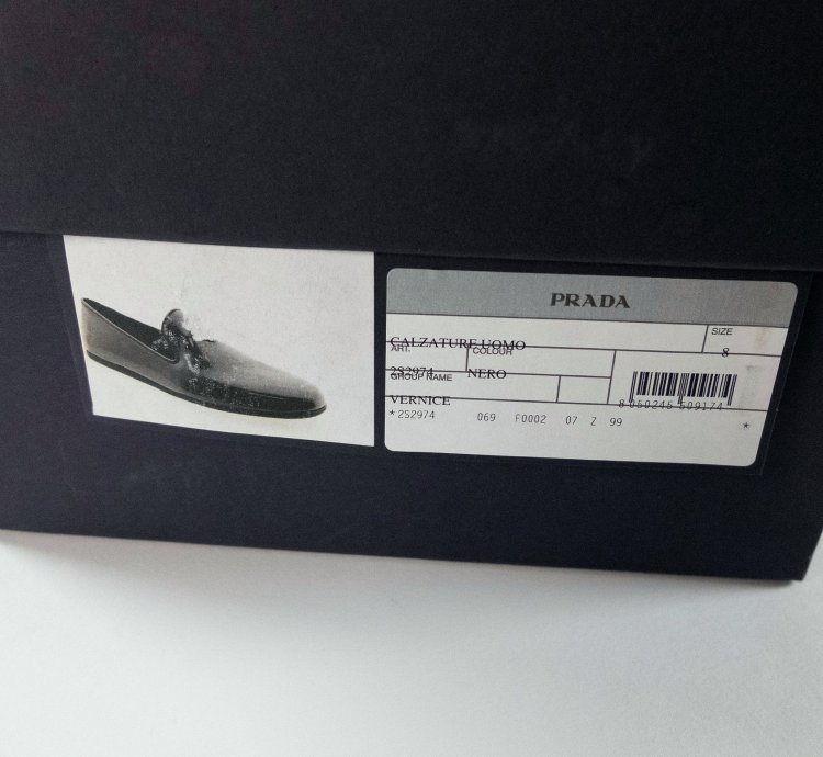 Prada Black Patent Leather Triangle Logo Slippers Flat Shoes