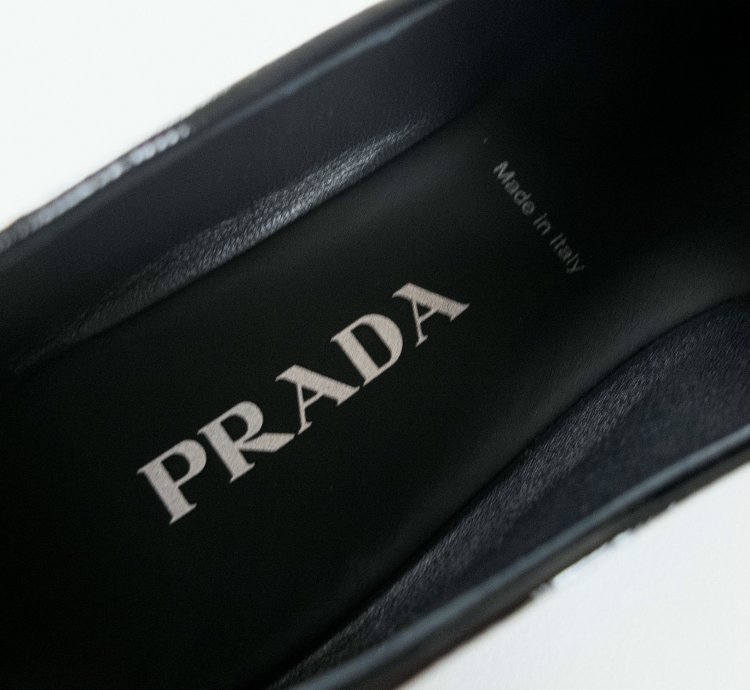Prada Black Patent Leather Triangle Logo Slippers Flat Shoes