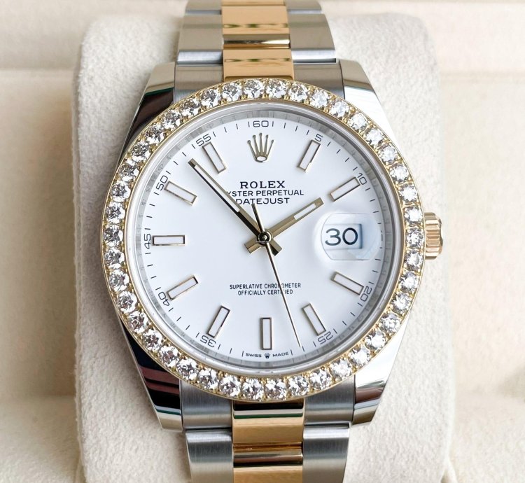 Rolex Datejust 41 41mm Full Set 2023 Unworn Diamanten 126333 Wei Diamond Bezel