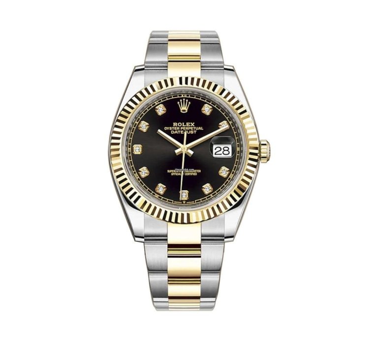 Rolex Datejust 41 41mm Steel Yellow Gold Black Diamond Dial Oyster Bracelet