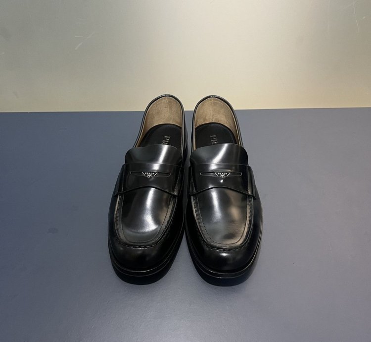 Prada Black Shiny Leather Penny Loafers