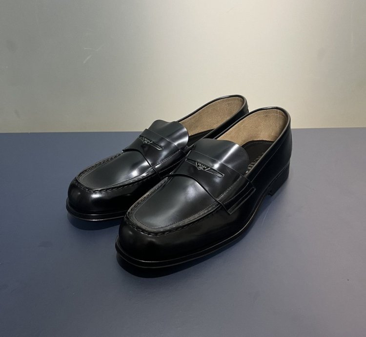 Prada Black Shiny Leather Penny Loafers
