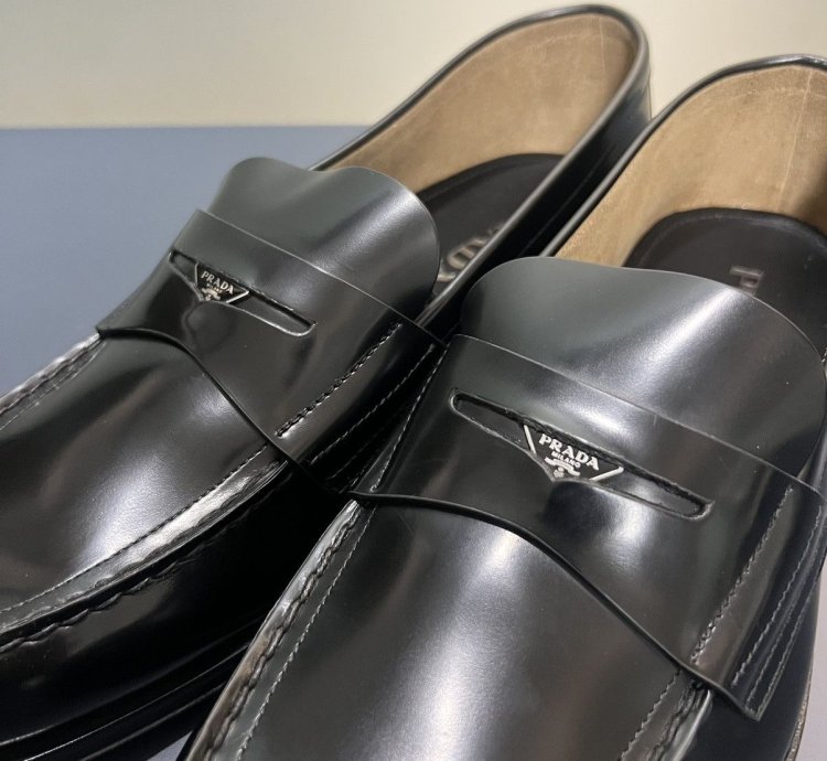 Prada Black Shiny Leather Penny Loafers