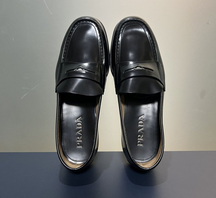 Prada Black Shiny Leather Penny Loafers