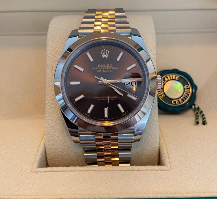 Rolex Datejust 41 Unworn 2025 Chocolate Dial Two Tone Rose Gold Jubilee