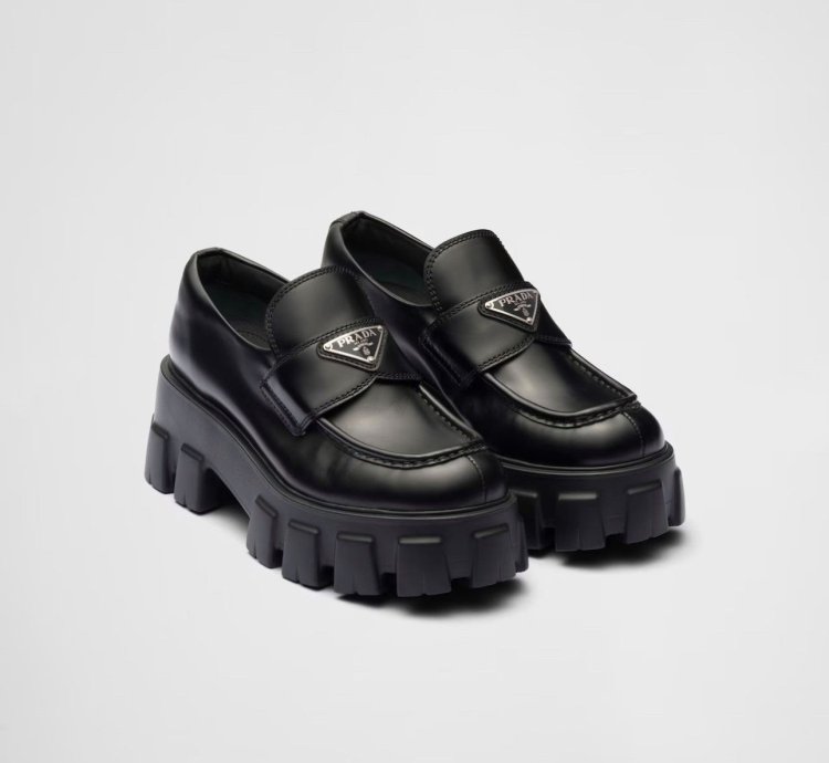 Prada Brushed Leather Monolith Loafers