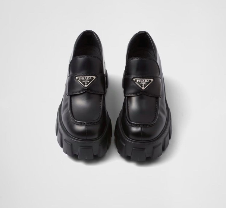 Prada Brushed Leather Monolith Loafers