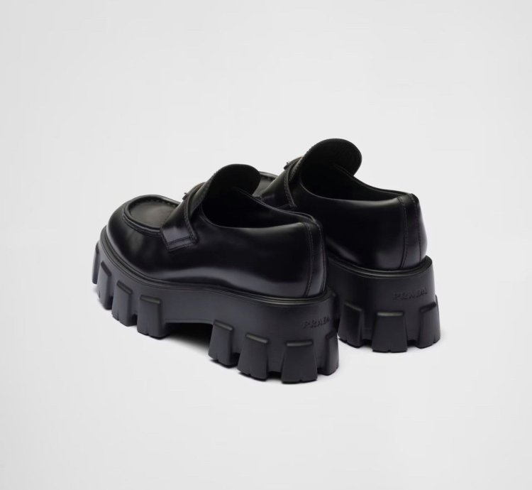 Prada Brushed Leather Monolith Loafers