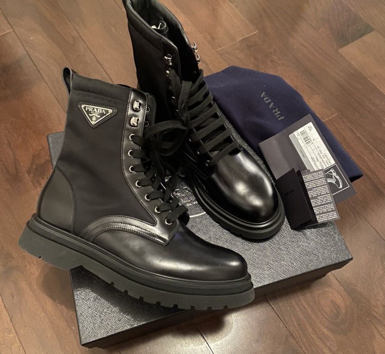 Prada Brushed Rois Leather Nylon Boots 9 5 Us