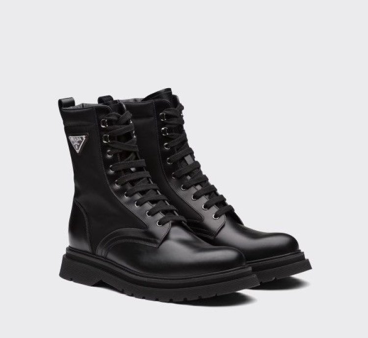 Prada Brushed Rois Leather Nylon Boots 9 5 Us