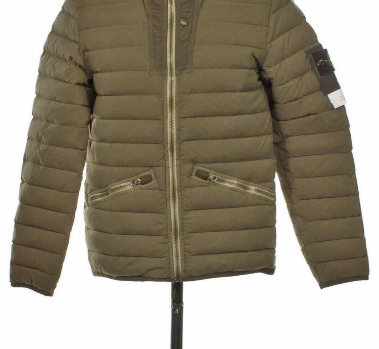 Stone Island Loom Woven Hooded Down Jacket Military Green