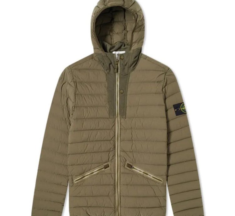 Stone Island Loom Woven Hooded Down Jacket Military Green