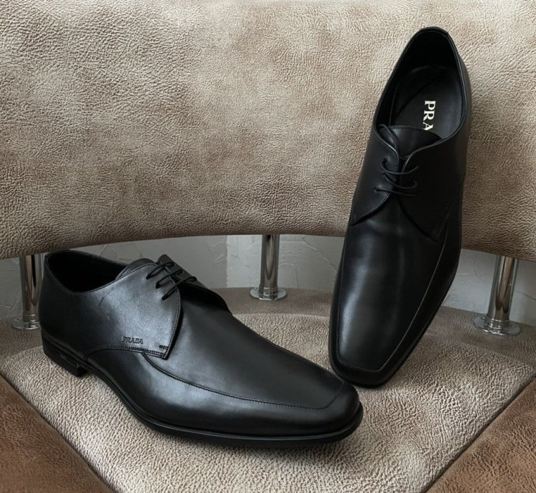 Prada Calzature Uomo Old Natur Nero Leather Derby
