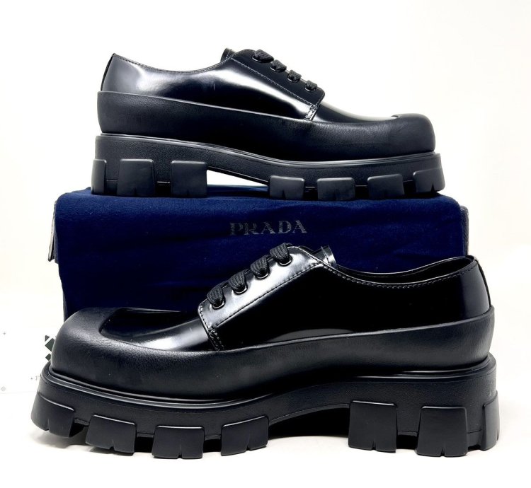 Prada Chunky Monolith Derby Shoes Brushed Leather