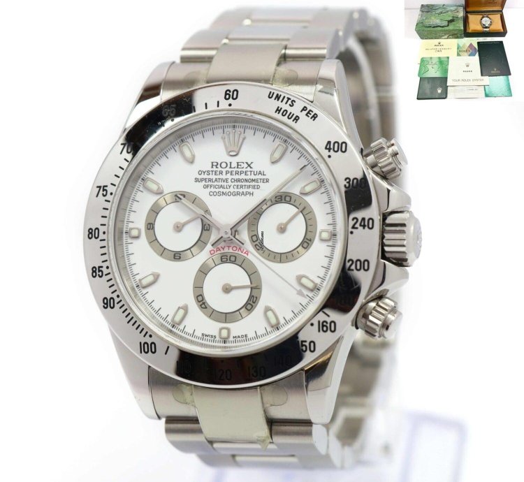 Rolex Daytona 2004 Lnib Rolex Daytona 116520 40mm White Dial Box Papers Stickersdaytona