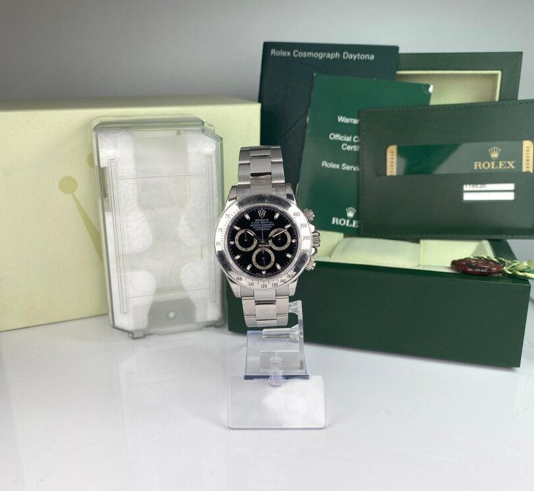 Rolex Daytona 2009 Rolex Daytona 116520 New Old Stock Black Dial Full Stickers Nos Large Buckle Complete