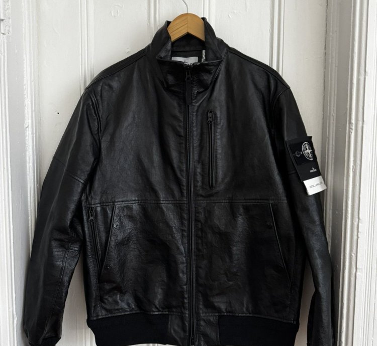 Stone Island Metallic Leather Biker Jacket
