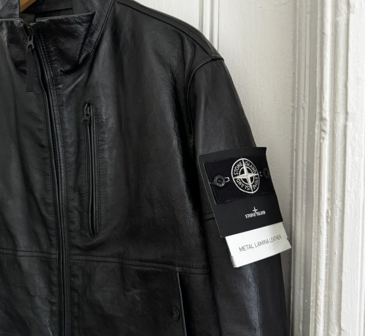 Stone Island Metallic Leather Biker Jacket