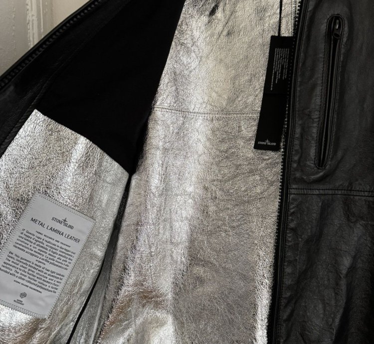 Stone Island Metallic Leather Biker Jacket