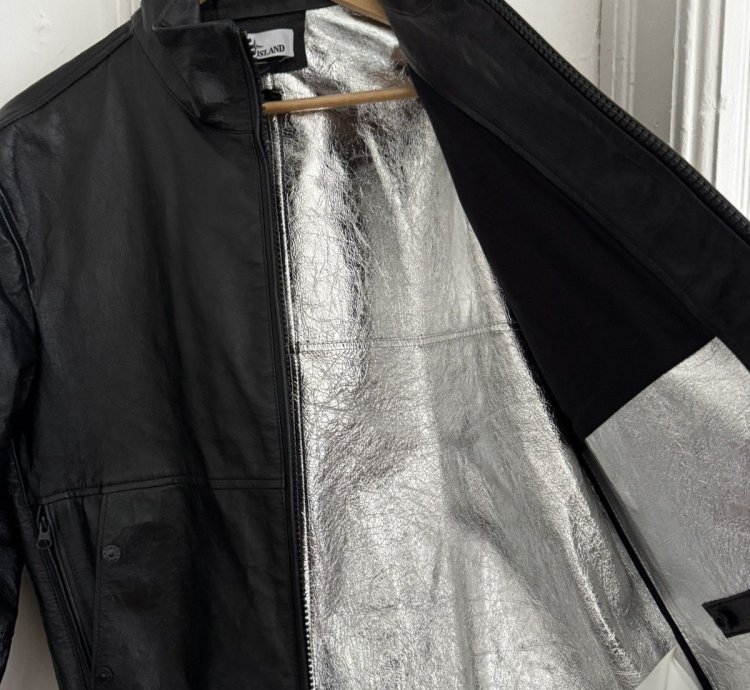 Stone Island Metallic Leather Biker Jacket