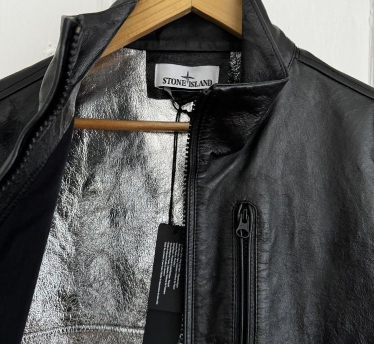 Stone Island Metallic Leather Biker Jacket