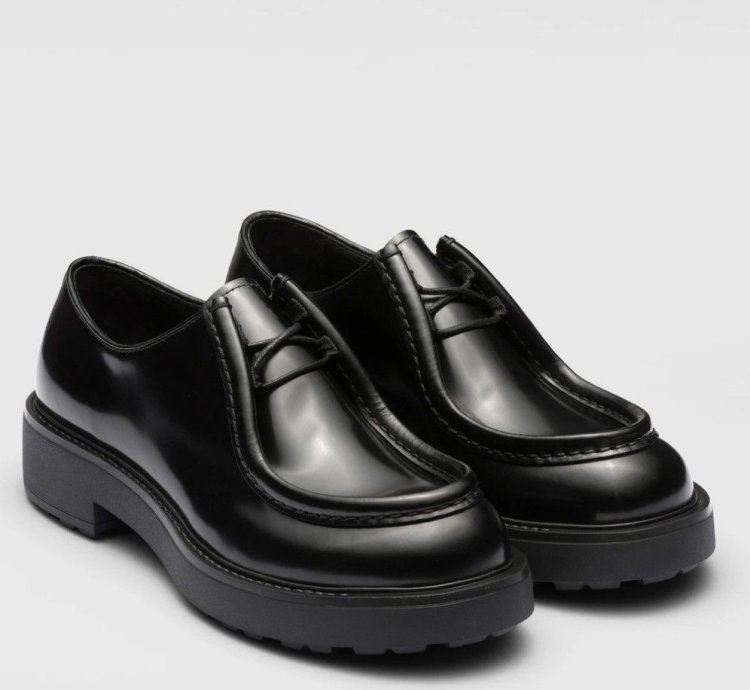 Prada Diapason Brushed Leather Lace Up Shoes