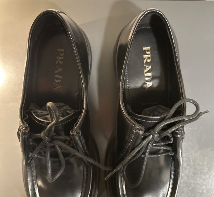 Prada Diapason Brushed Leather Lace Up Shoes