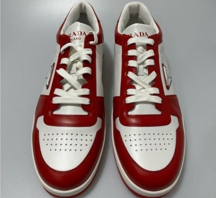 Prada Downtown Leather Sneakers White Red Men Prada Size 1