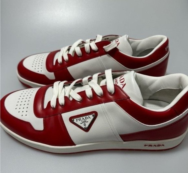 Prada Downtown Leather Sneakers White Red Men Prada Size 1