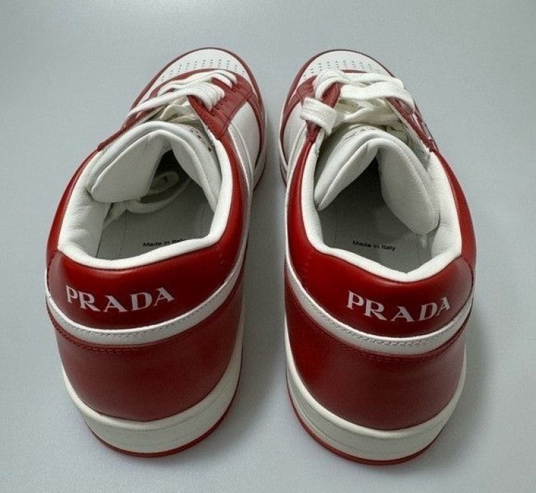 Prada Downtown Leather Sneakers White Red Men Prada Size 1