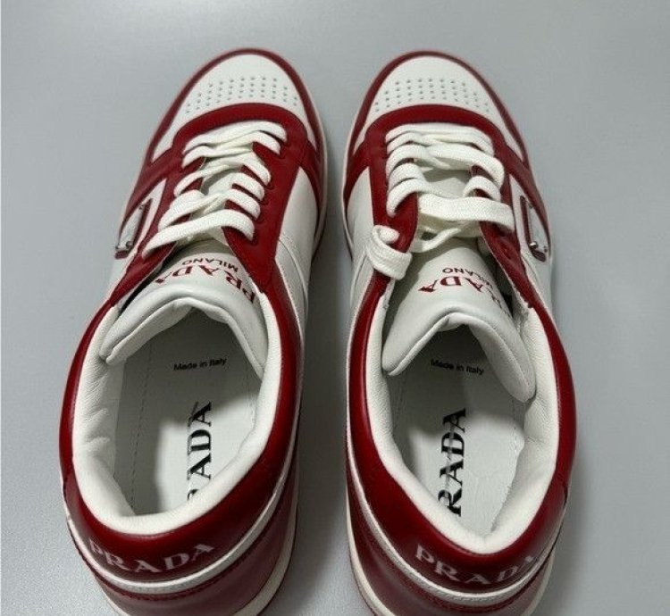Prada Downtown Leather Sneakers White Red Men Prada Size 1