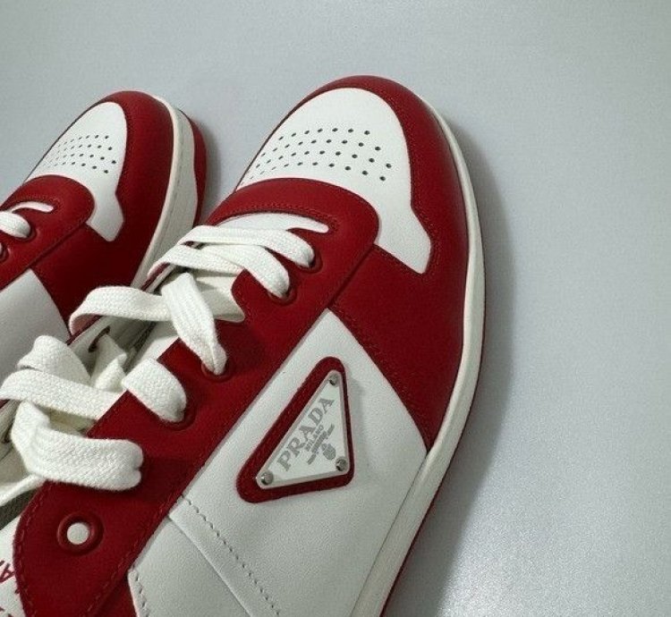 Prada Downtown Leather Sneakers White Red Men Prada Size 1