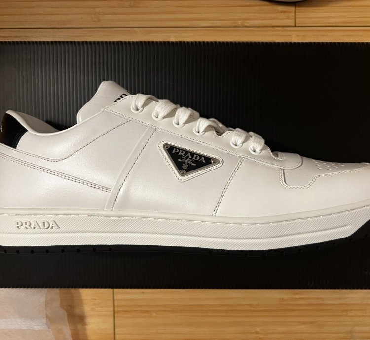 Prada Downtown Low Top Sneakers In Calf White