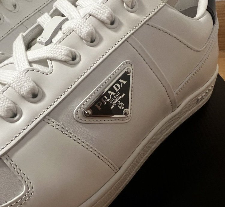 Prada Downtown Low Top Sneakers In Calf White