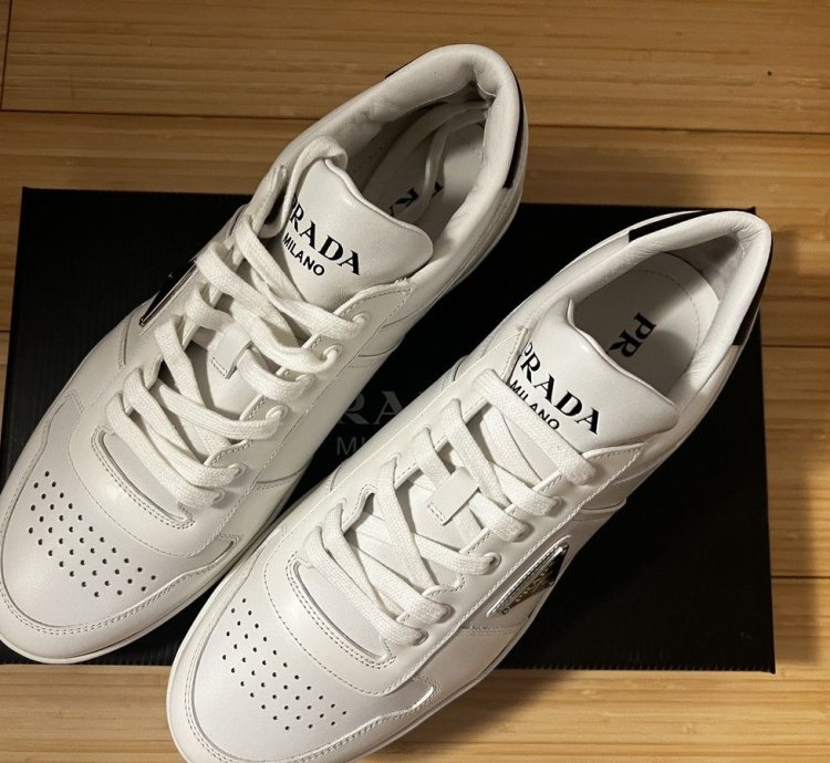 Prada Downtown Low Top Sneakers In Calf White