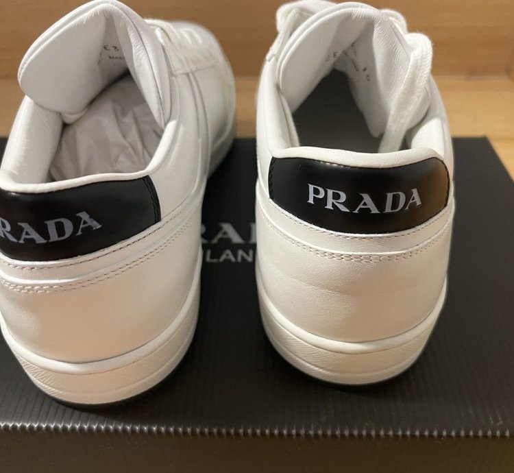 Prada Downtown Low Top Sneakers In Calf White
