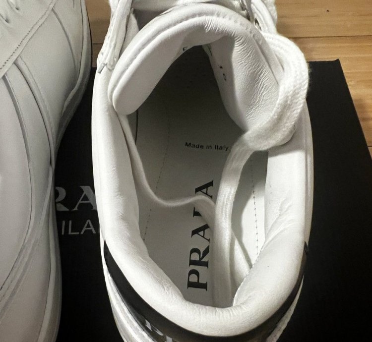 Prada Downtown Low Top Sneakers In Calf White