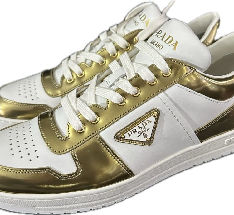 Prada Downtown Sneakers In White And Gold