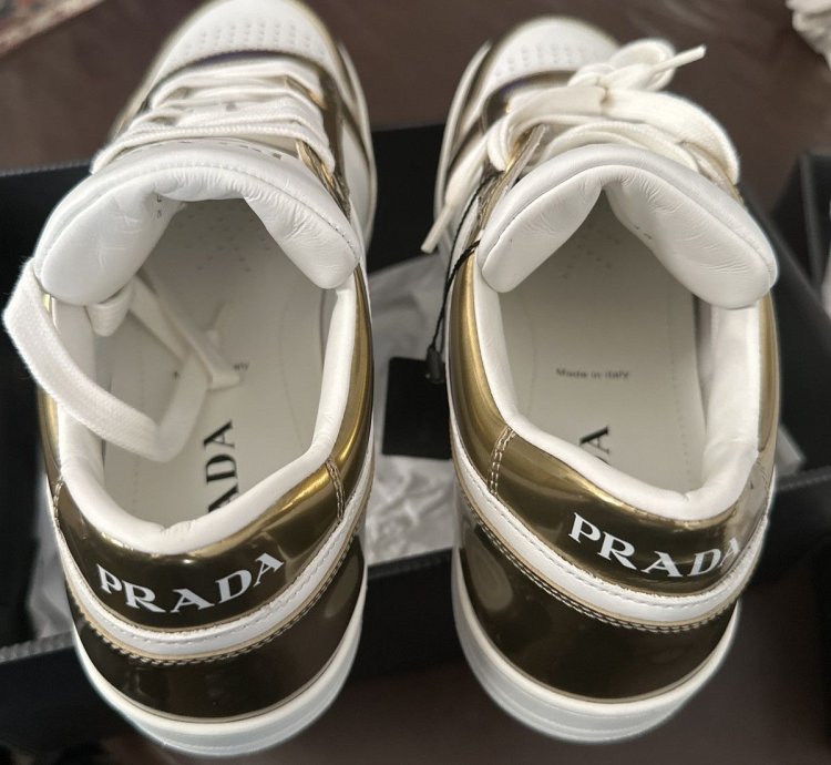 Prada Downtown Sneakers In White And Gold